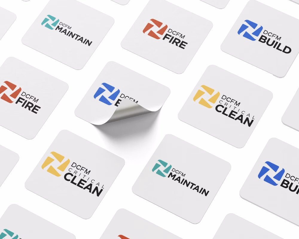 DCFM division branding system for Build, Fire, Clean and Maintain services